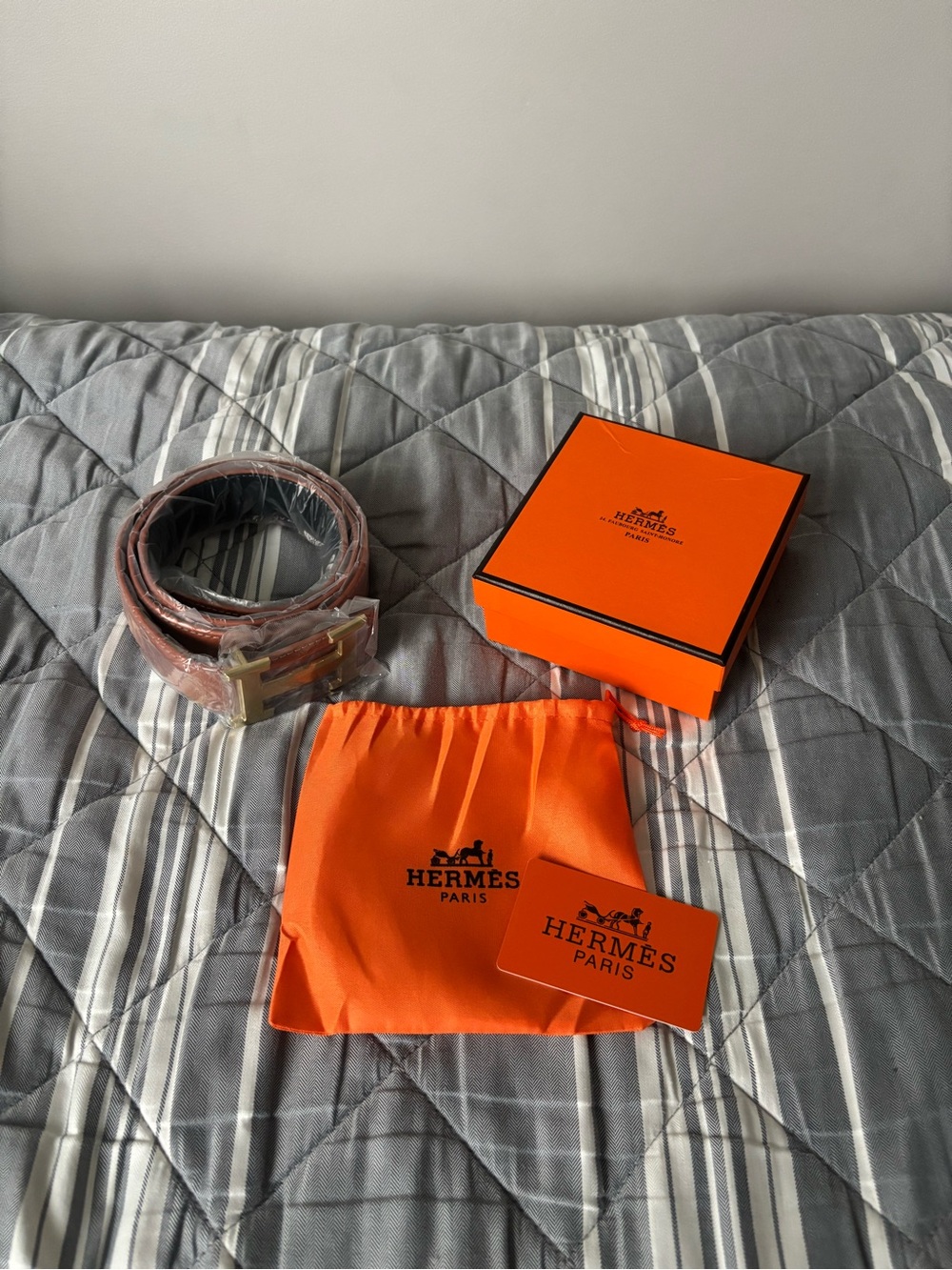 brand new 120cm brown hermès belt with gold buckle